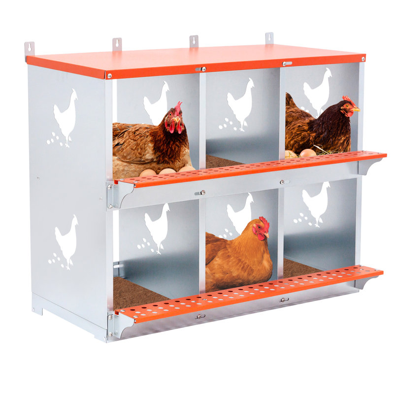 Nichoir en métal orange ventilé pour canards, avec coussin en fibre de coco, montage rapide et facile, ventilation optimisée, structure naturelle et sécurisée.