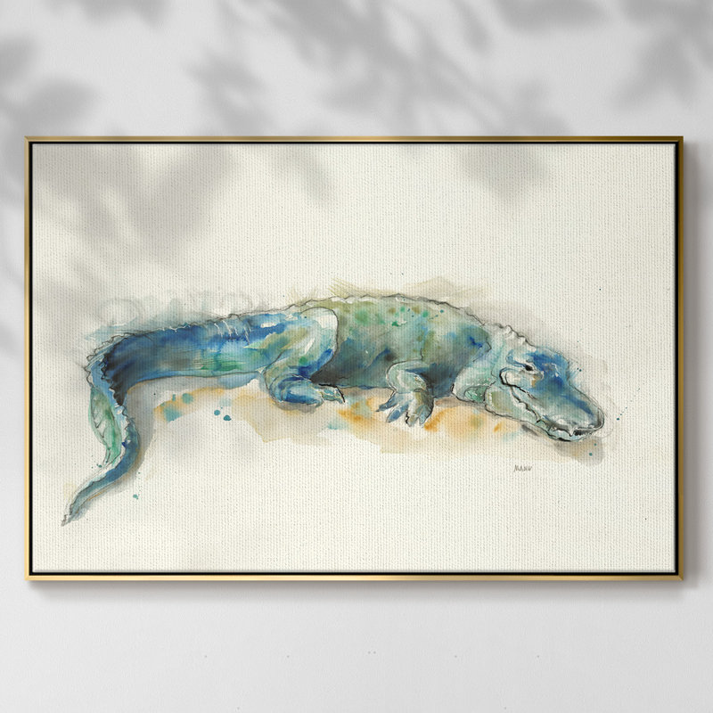 " Alligator ", 27" H x 41" W x 2" D, Gold Closed Corner Framed Canvas