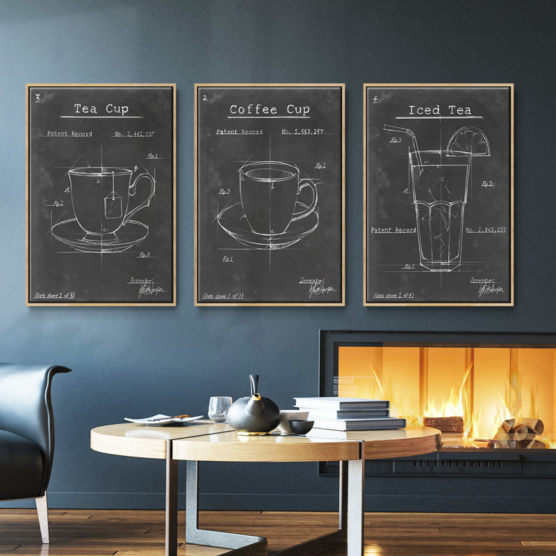 Morning routine I - ensemble de 3 reproductions sur toile, Bois naturel, H 40 po x l 78 po
