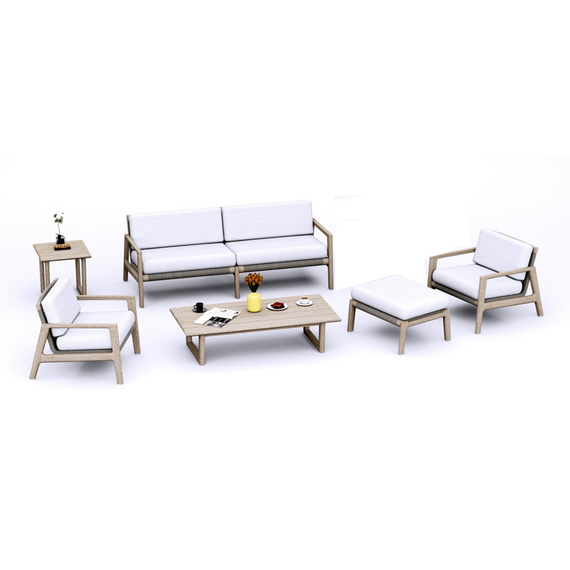 SemaWT Outdoor Conversation Set, Sofa,2 Chairs,Ottoman,Coffee Table,Side Table, White
