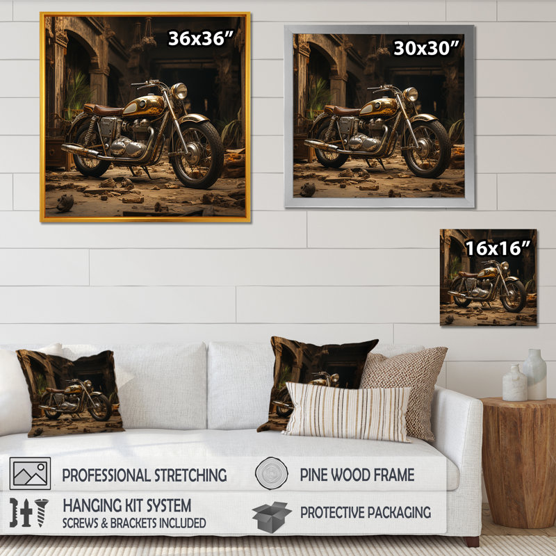 Dessert, vélo rétro I sur toile, Cadre doré simple, H 30 po x l 30 po x P 1 po