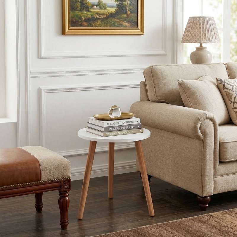 Modern 16 Inch Round End Table With Sturdy Stable Support Frame