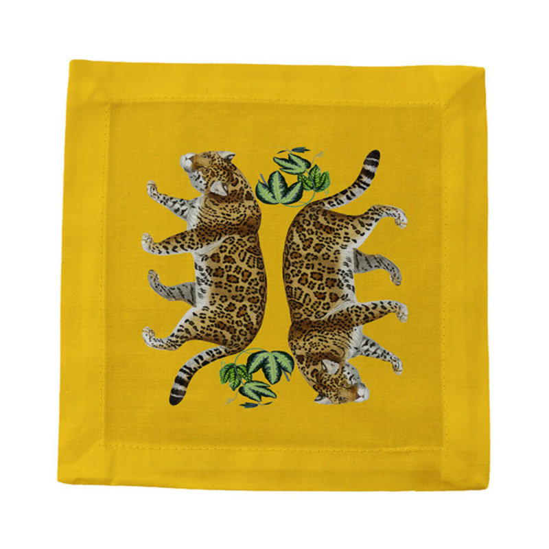 Leopard Seeing Double Square Napkins, Yellow