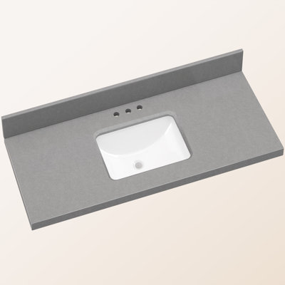 54 In. W X 22 In. D Cultured Marble Gray Rectangular Right Single Sink Bath Vanity Top With Backsplash Countertop With 3 Predrilled Faucet Holes