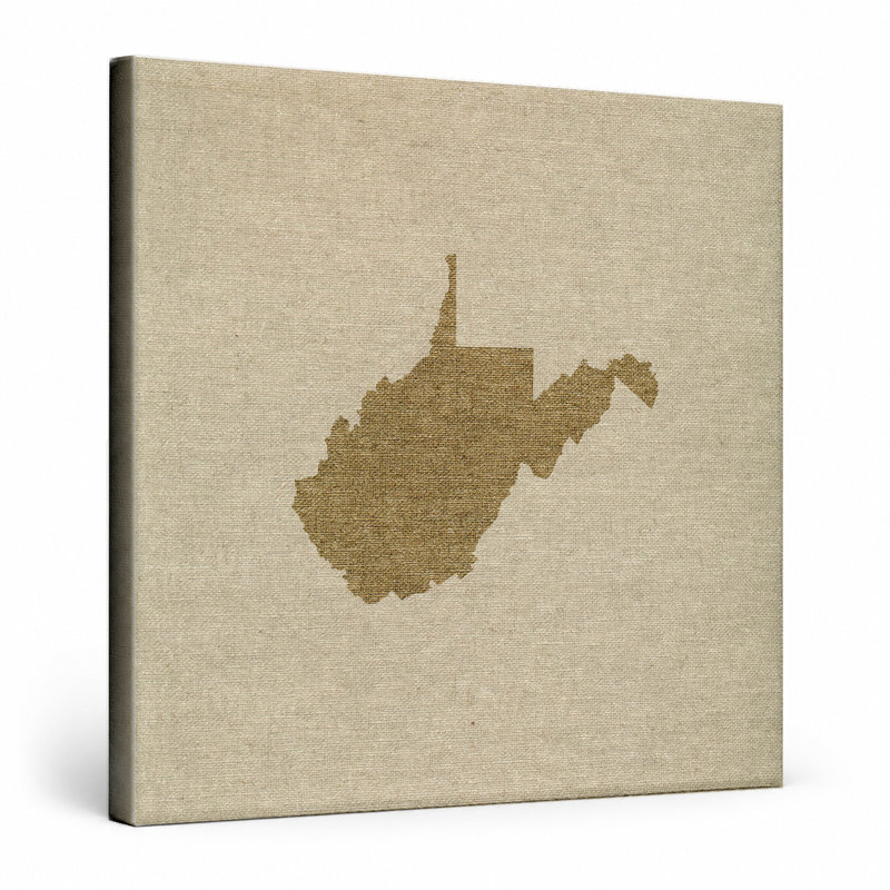 West Virginia State Silhouette - art mural carré sur toile, L 12 po x H 12 po