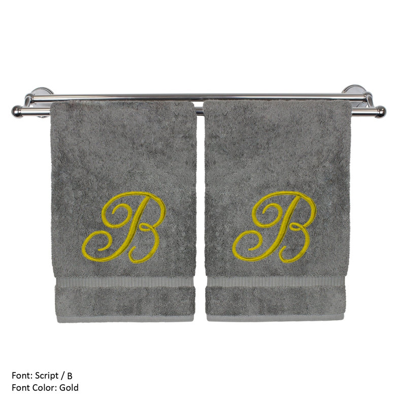 Ensemble de serviettes 2 pièces 100% coton Monogrammed, Gris/doré, B