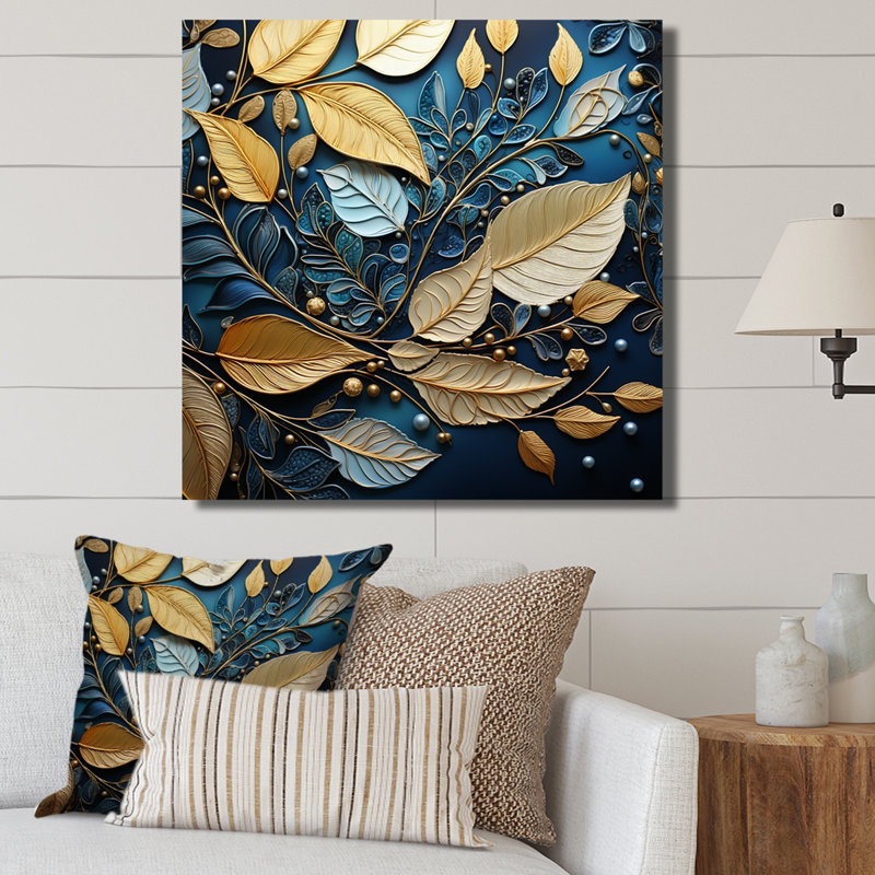 Charme de feuilles d'or en hiver II, Toile tendue, H 24 po x l 24 po x P 1 po