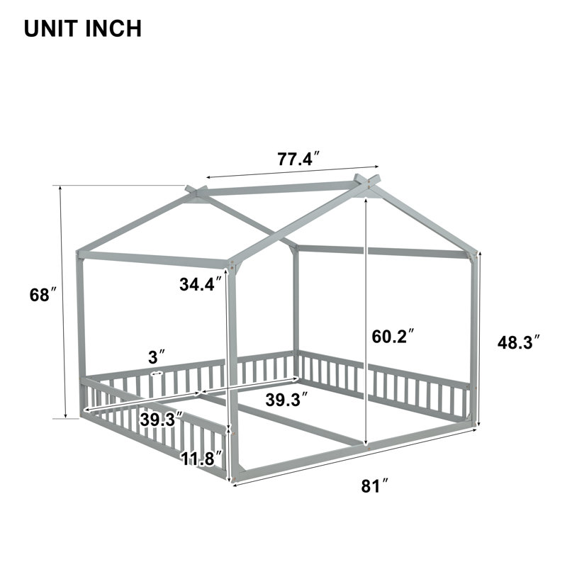 Lits jumeaux au sol, cadre en pin, chambre d'enfants moderne partagée, Gris