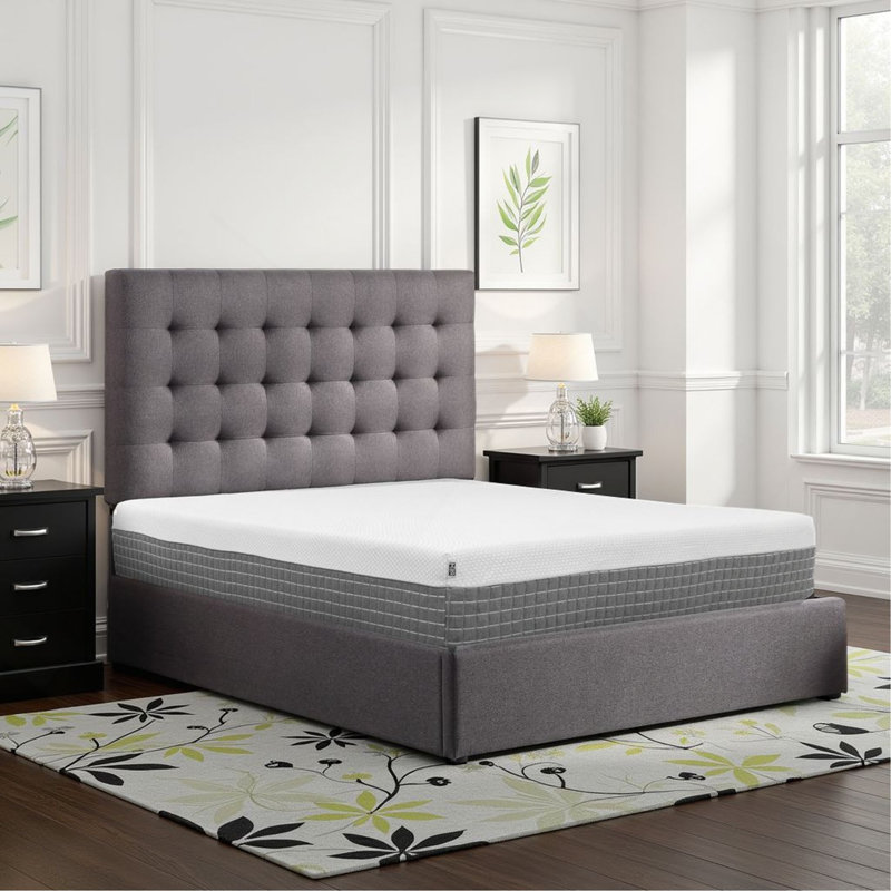 Matelas en mousse à mémoire de forme hybride et à ressorts de 12 pouces Recharge 5 couches, très grand californien, housse en tricot blanc et gris