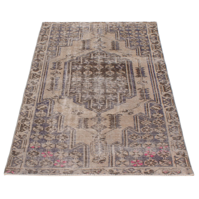 Tapis unique en laine de style années 1990 3 pi 11 po x 7 pi 1 po Aliss