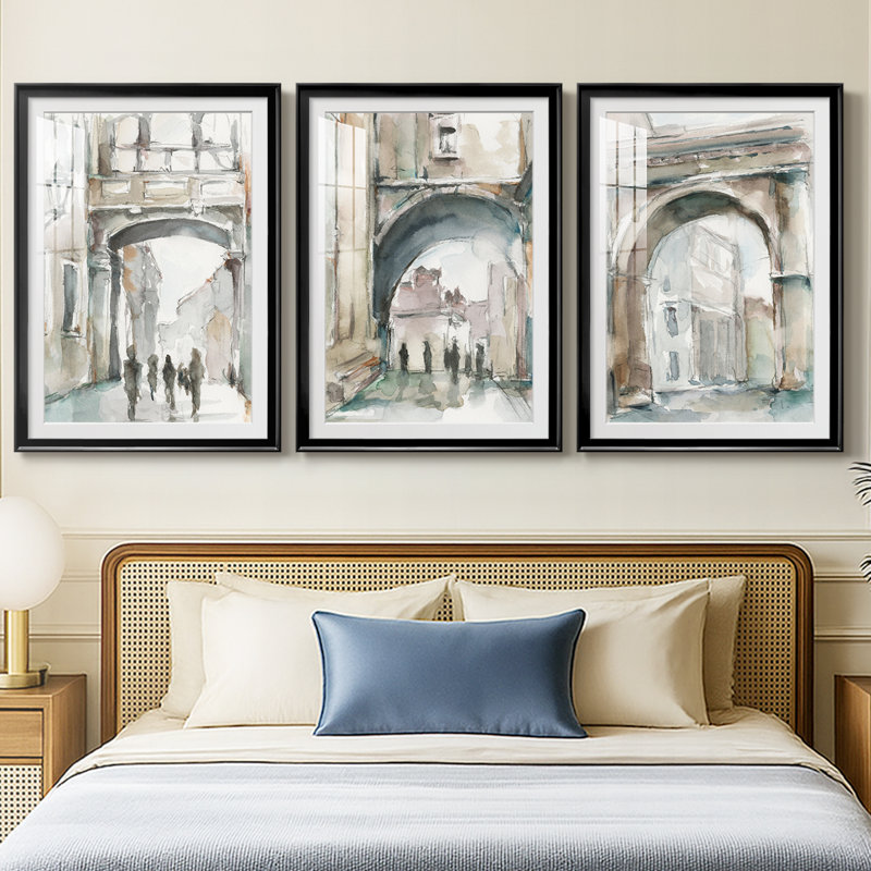Watercolor Archures I - Impression sur mesure encadrée de qualité supérieure - 3 pièces, H 21 po x l 30 po, Noir