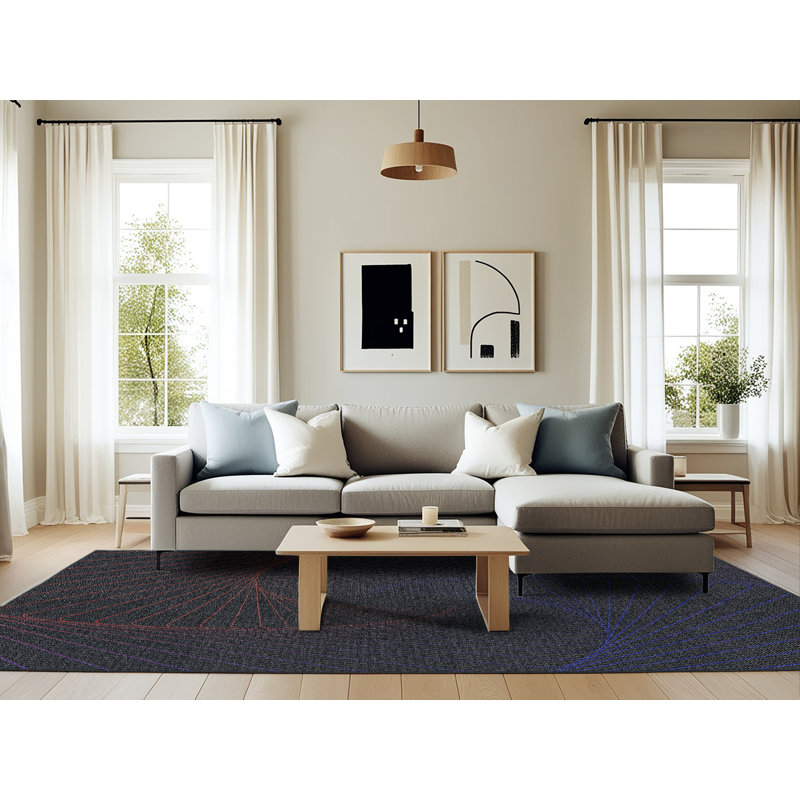 Tapis bleu/blanc à motifs, Rectangle 6 pi x 9 pi