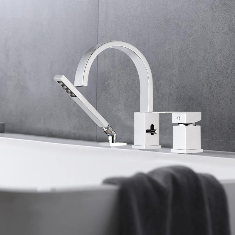 Stainless Steel 3-hole Waterfall Roman Bath Tub Faucets With Sprayer,deck Mount,handheld Hand Shower Sprayer With Valve