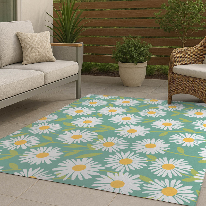 Tapis décoratif Sweet Daisy, Vert, Rectangulaire 8 pi x 10 pi