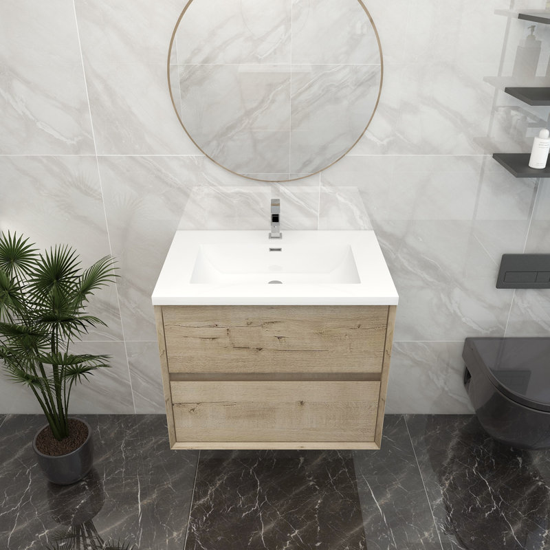 Ensemble de meuble-lavabo mural simple 30 po, Chêne blanc