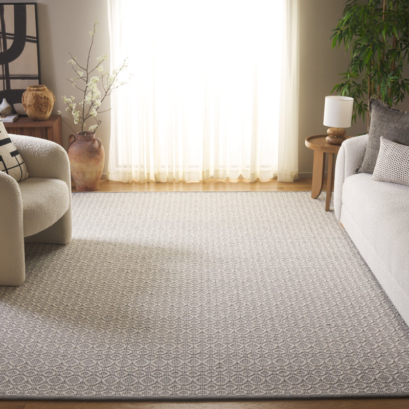 Nickholas Flat Weave Wool/Cotton Geometric Rug in Ivory/Gray, Rectangle 8' x 10'