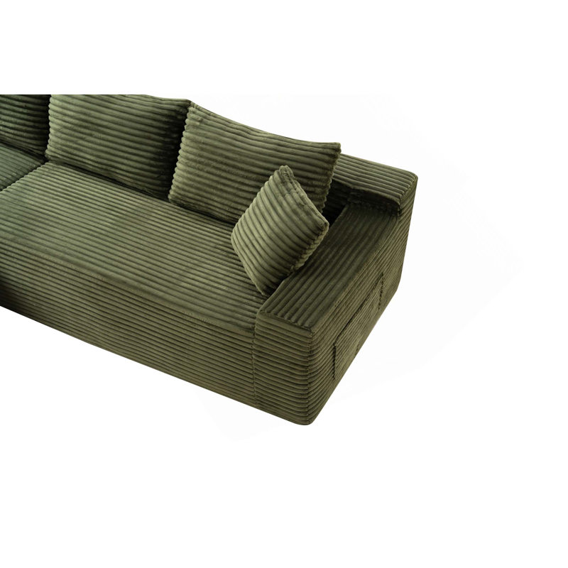 Canapé modulaire moderne avec méridienne en L pour salon, Green Corduroy, 29.5" H x 94.5" W x 60.2" D, Left Hand Facing