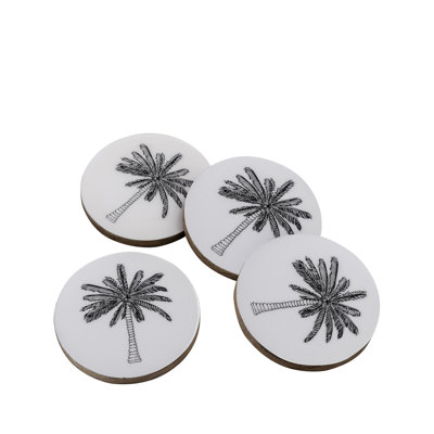 Mango Wood Coasters Set Of 4 W/Print