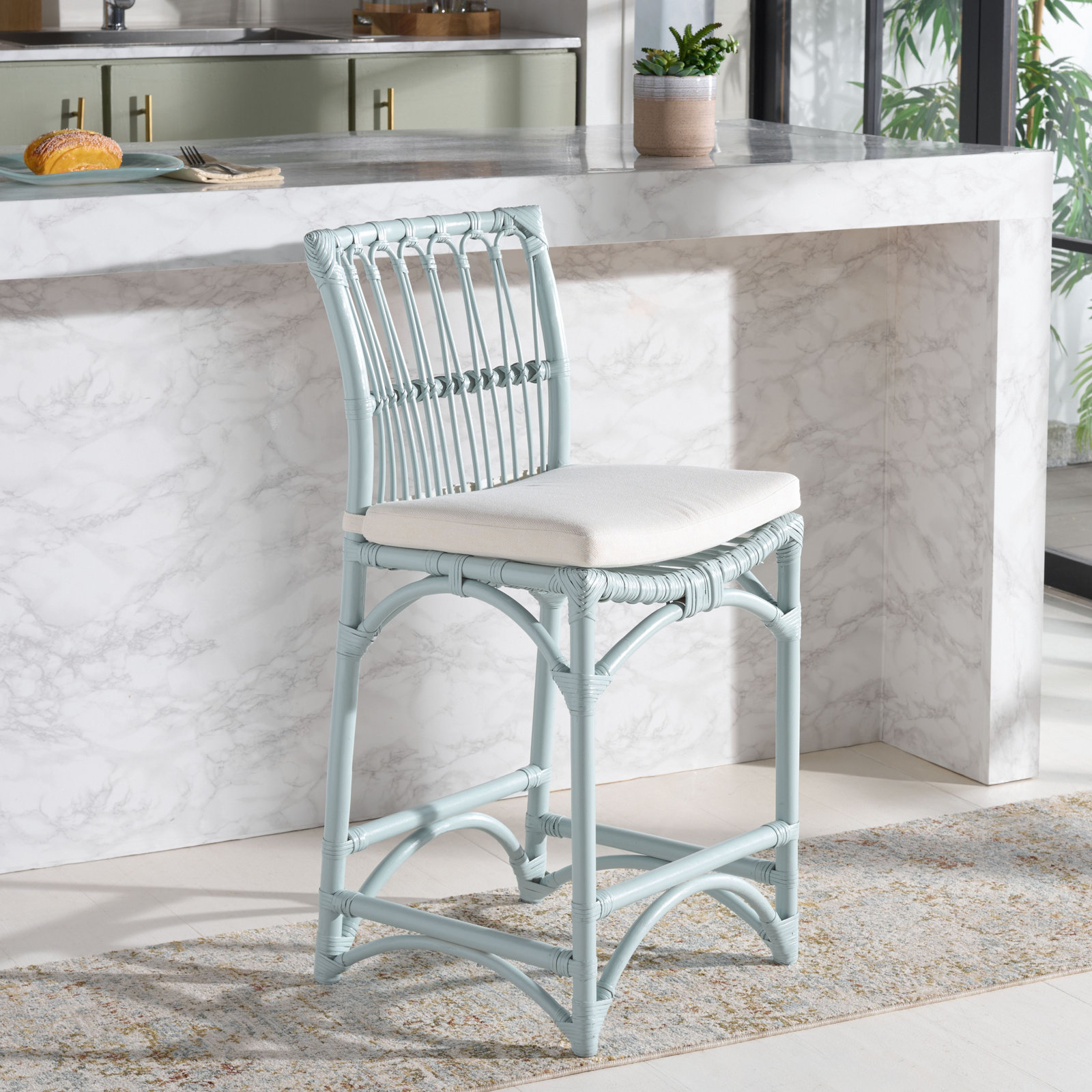 Zorianna Barstool with Cushion, Light Blue