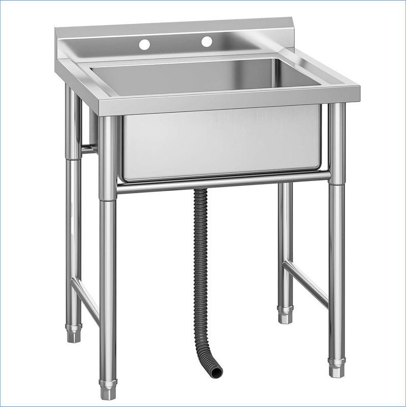 Outdoor Free Standing Sink Commercial Kitchen Sink Bowl Prep Stainless Steel Sink for Restaurant Laundry Garage Bar Workshop