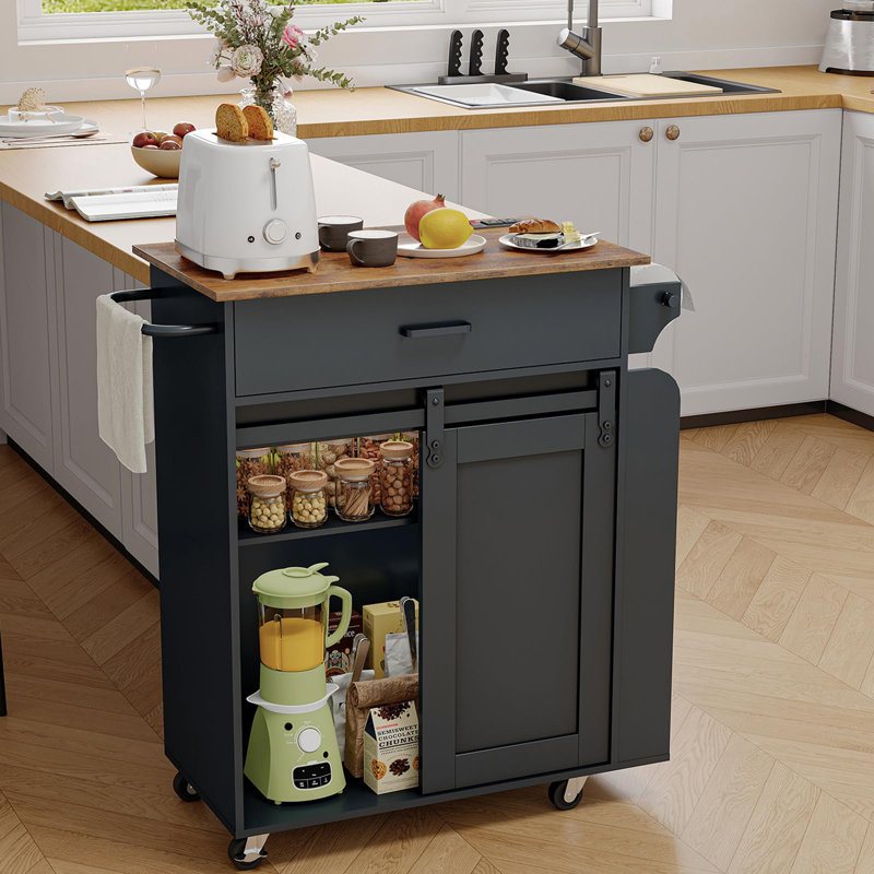 Îlot de cuisine avec rangement, armoires de rangement, Noir