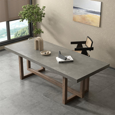 Faux Cement Gray Solid Wood Rectangular Desk