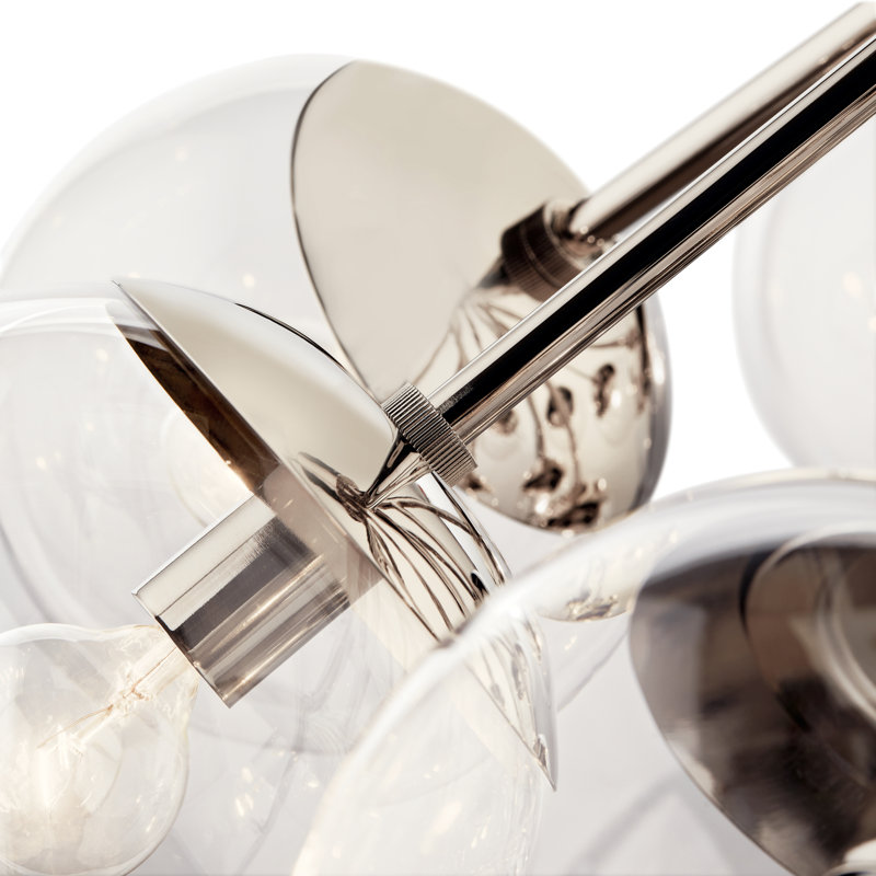 Steel Dimmable Globe Chandelier, Polished Nickel, 22.25" H x 30" W x 30" D, 12