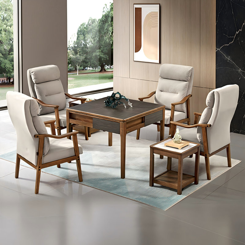 Ensemble de table et de chaises en bois massif carré et automatique Mahjong (4 chaises)