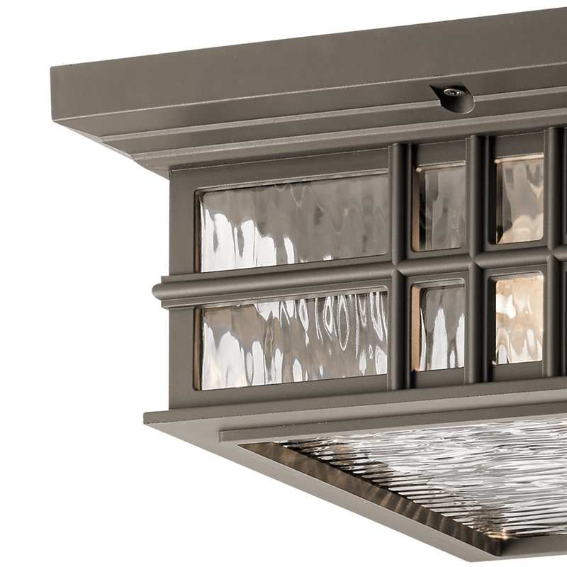 Plafonnier extérieur Beacon Square Olde Bronze à 2 lumières avec abat-jour en verre martelé transparent, Bronze vieilli