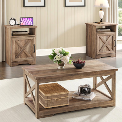 Ensemble de table de salon en bois de grange 3 pièces Chiara