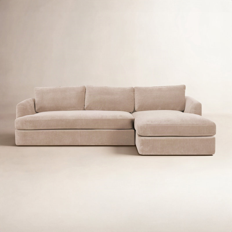 Alameda 109" W Velvet L-Shaped Sectional, Sandstone Velvet, Right Hand Facing