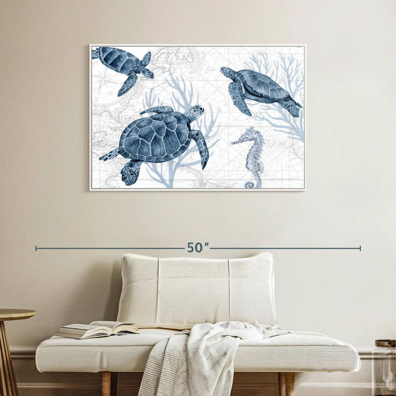 Bleu profond I sur blanc, Cadre flottant blanc, 43 po x 29 po