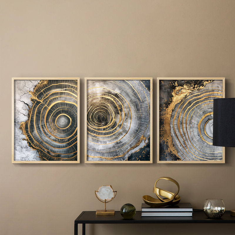 Abstract  Series  XCII  -Set Of 3 Framed Giclee Prints -Ready to Hang, Natural Framed, 10" H x 8" W