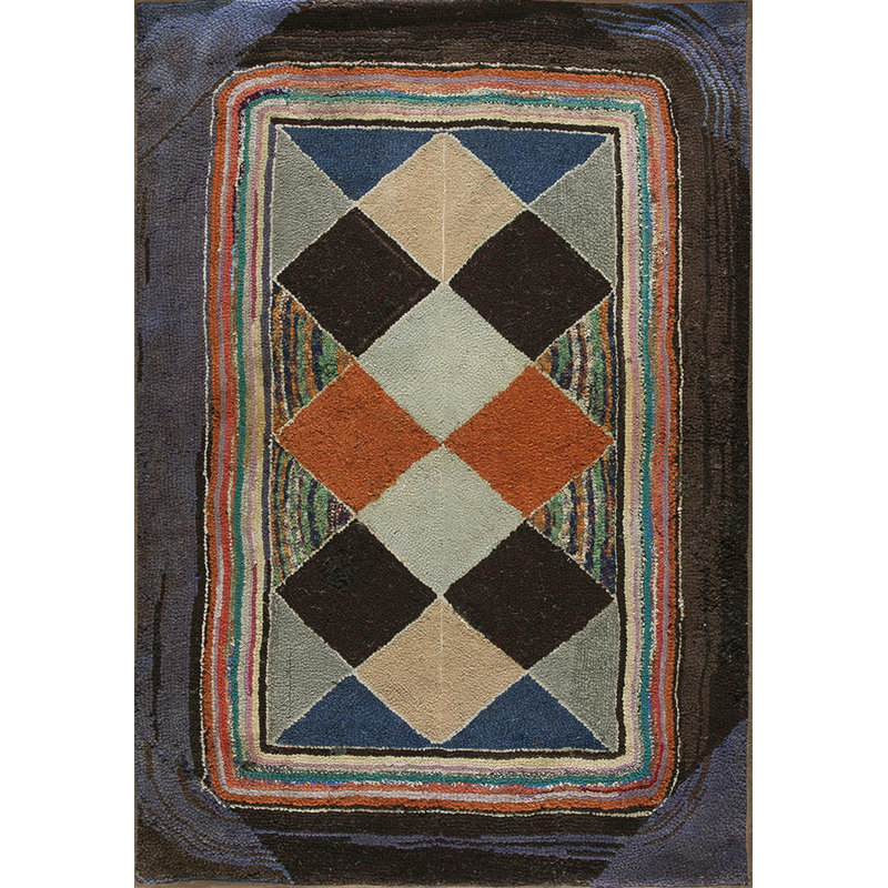 American Hooked Wool Small Scatter Size 1920s Antique Rug
