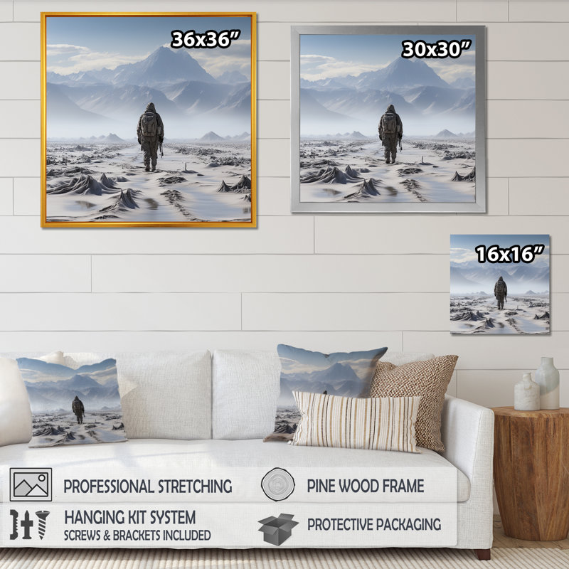 «Military War Landscape Silent témoin» sur toile, Cadre simple noir, H 16 po x l 16 po x P 1 po