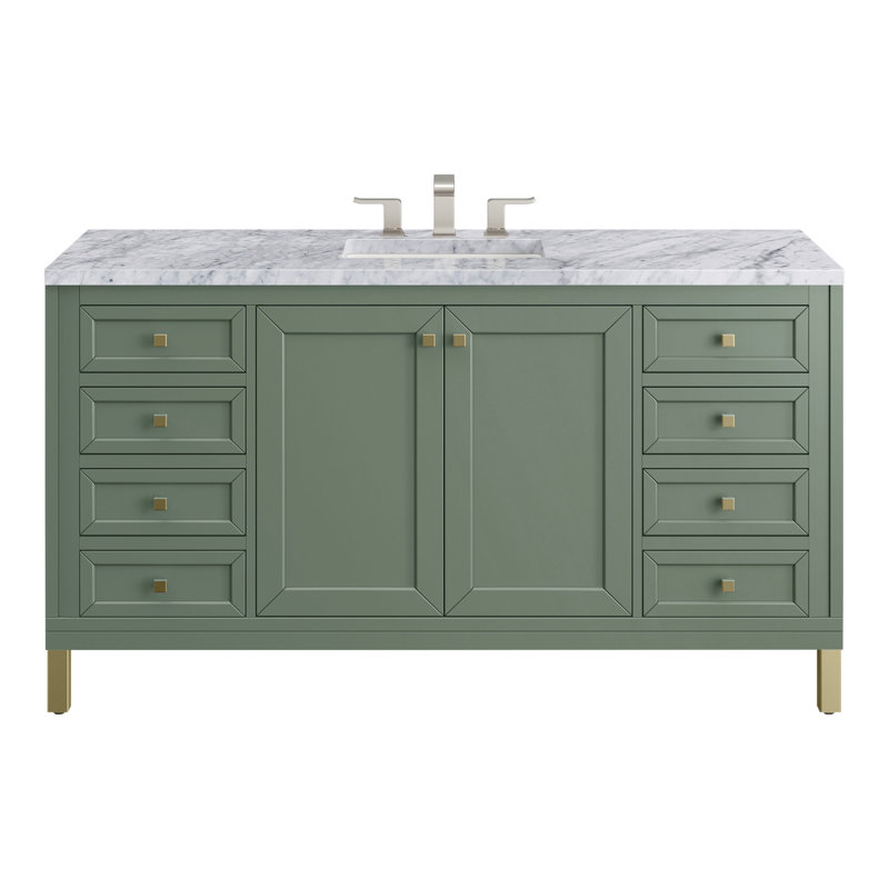 Chicago 60'' W Double Vanity, Smokey Celadon, Carrara White, 8" Widespread