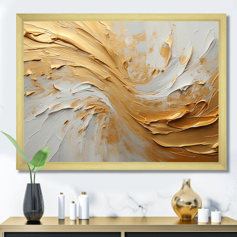 Earley - Abstract Shapes Wall Art, 12" H x 20" W x 1" D, Gold Single Picture Framed
