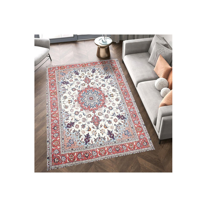 Tapis décoratif délavé à motif floral patiné, Tapis de couloir 3 pi 3 po x 6 pi 7 po