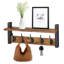 Coat rack wall shelf in matte black with 5 hooks and a top floating shelf