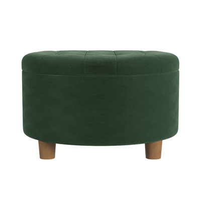 Repose-pieds avec rangement Jo, dessus relevable capitonné rond de 28 pouces, velours épice