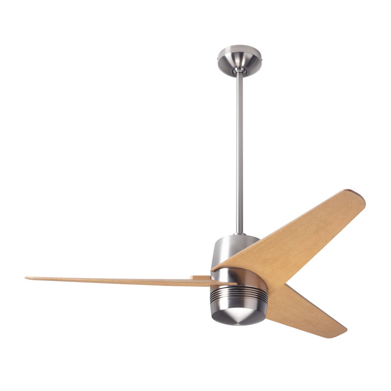 Velo Downrod Ceiling Fan, Bright Nickel, Wall Control, Maple