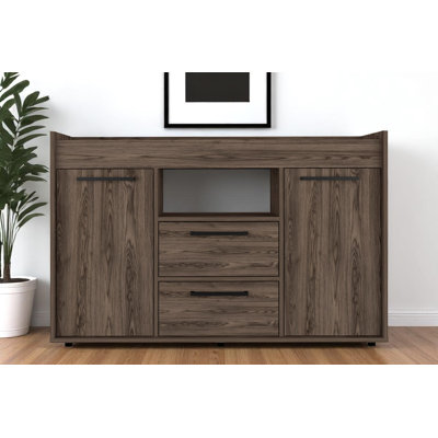 Buffet 47 po à deux tiroirs en bois de noyer avec deux portes 47 po