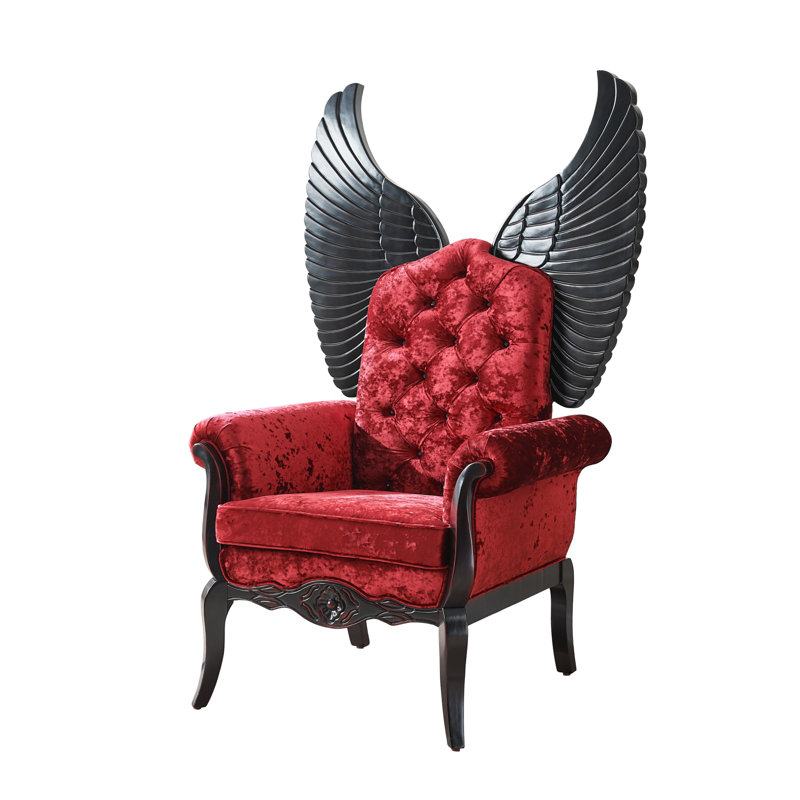 Lucifur Throne 64" Velvet Accent Chair Red, Black