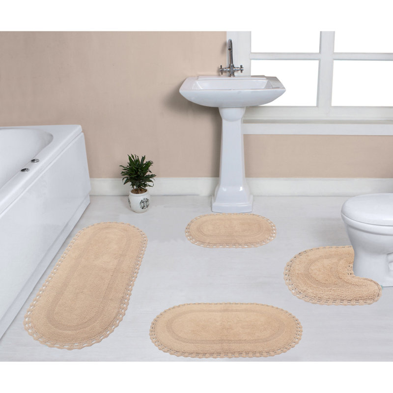 Tapis de bain réversible 100% coton lavable à la machine Hampton (ensemble de 4), Lin