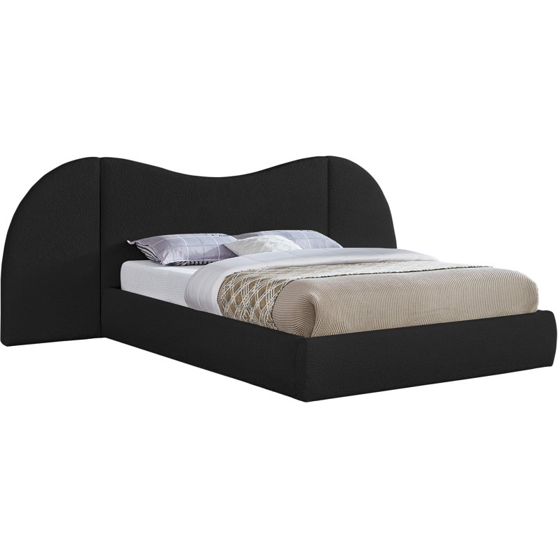 Hyrup Upholstered Panel Bed, King, Black Boucle Fabric
