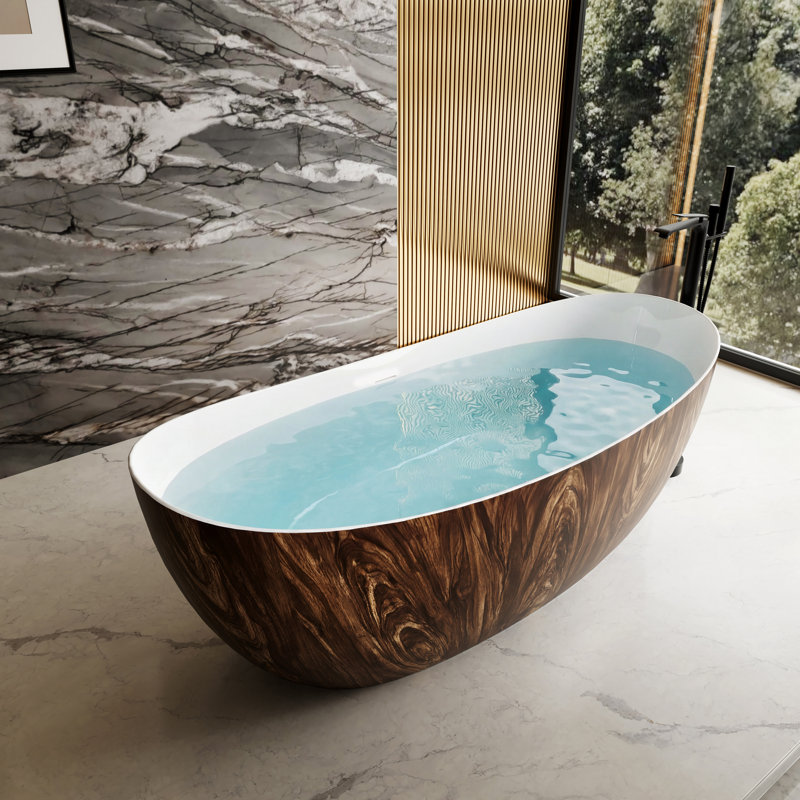 Baignoire de trempage autoportante à surface solide avec grain de bois 67 po. X 30 po. Casainc