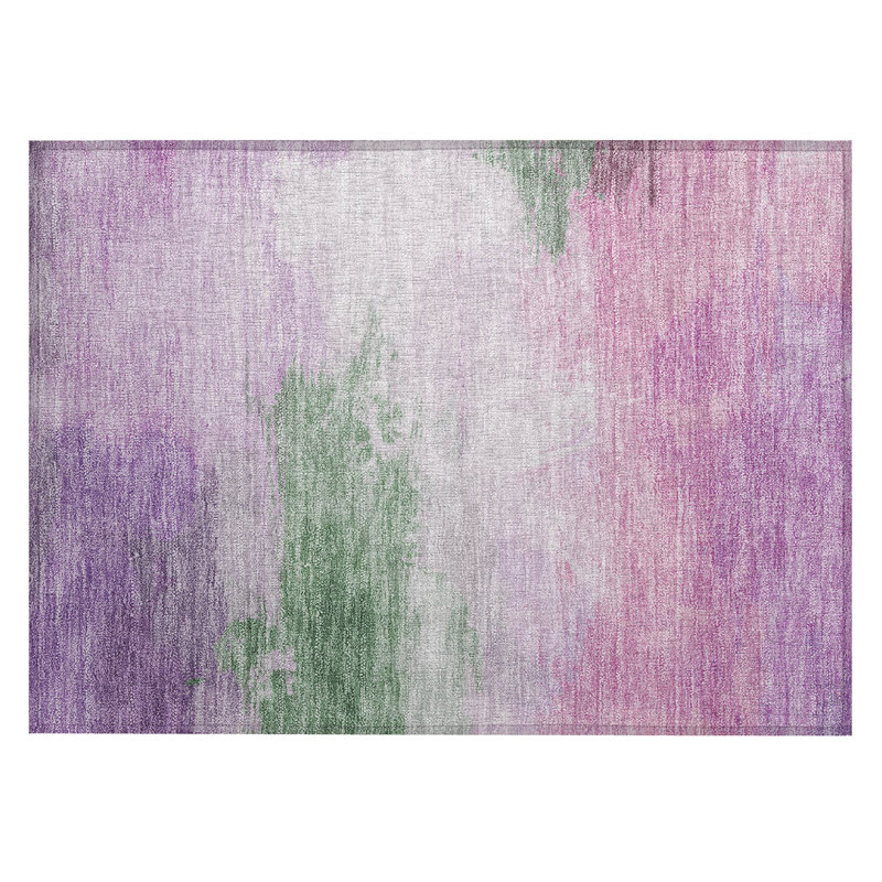 Lilac and Green Washable Synthetic Indoor/Outdoor Rug
