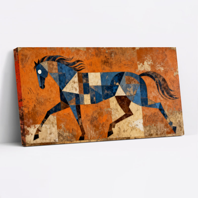 Ensemble de 1 tableau sur toile à motif géométrique abstrait de cheval, H 12 po x l 36 po