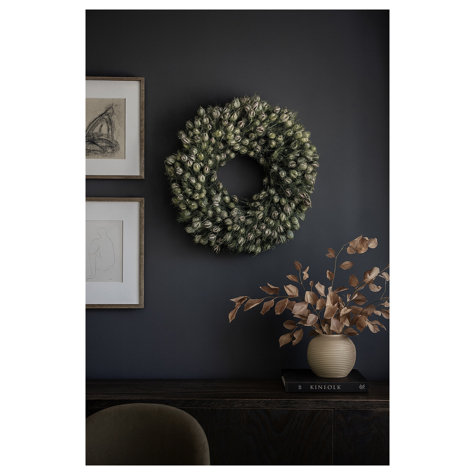 Dried Nigella Spring Wreath, 22" H x 22" W x 5" D