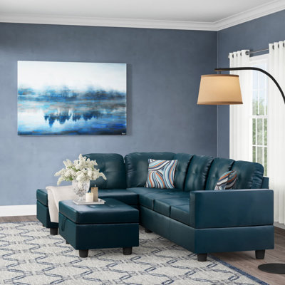 Canapé Betson de 103,5 po de largeur et chaise longue avec repose-pieds gauche et bleu foncé